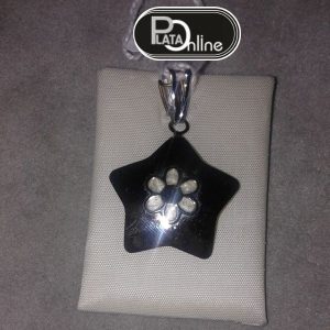 Colgante de plata. Estrella de 5 puntas de 25mm con flor de 6 hojas NACAR 11mm