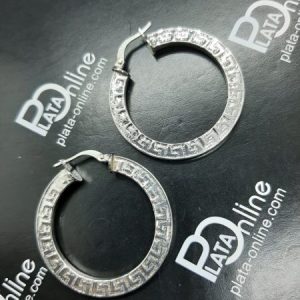 Pendientes de plata. Aros planos grecas romanas 4mm x 32mm