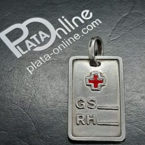 Placa de plata. Grupo Sanguíneo Cruz Roja 12mm x 18mm