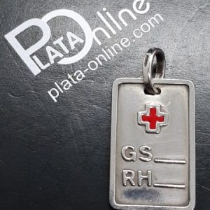 Placa de plata. Grupo Sanguíneo Cruz Roja 14mm x 21mm