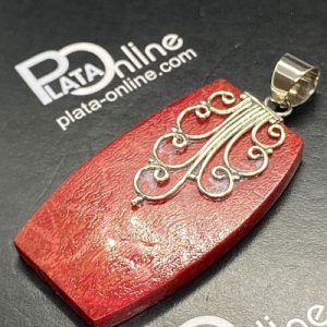 Colgante de plata, Filigrana sobre CORAL 40mm x 25mm