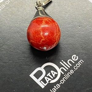 Colgante de plata. Bola de CORAL 18mm  bajo cono de plata de 12mm.