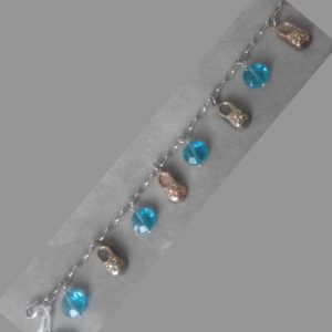 Pulsera de plata con 4 zapatitos y cristales azules de 9mm - 17cm.