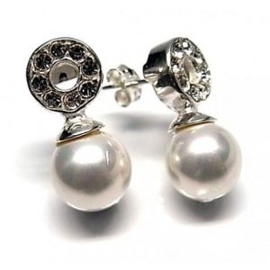 Pendientes de plata. Círculo con circonitas sobre perla de 12mm.