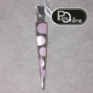 Colgante de plata. Cono calado con NACAR rosa dentro de 6mm x 40mm.