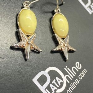 Pendientes de Plata. Oval blanco y estrella de 5 puntas.15mm x 15mm.