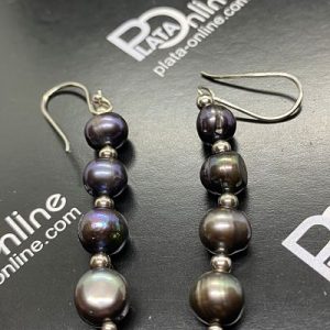 Pendientes de plata 4 bolas. Largo 45mm