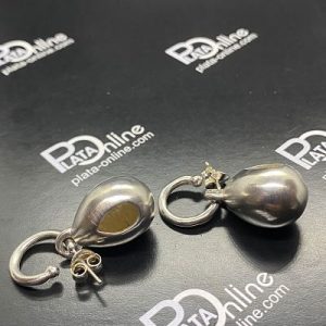 Pendientes de plata. Arete y Bola lágrima hueca. Largo 35mm