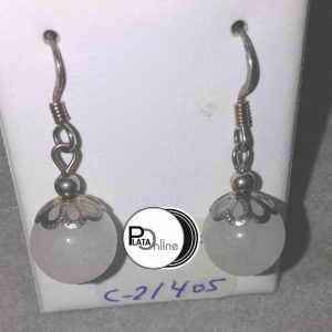 Pendientes de plata. Bolas de Cuarzo Rosa liso 10mm bajo casquilla.