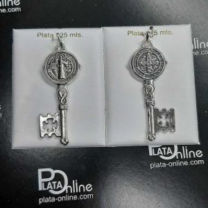 Colgante de plata LLAVE MEDALLA DE SAN BENITO 4,5cm alto