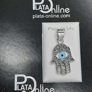 Colgante de plata MANO de FÁTIMA con OJO TURCO 2,cm